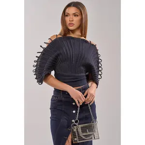 DENIM ON DENIM BLOUSE IN DARK BLUE DENIM