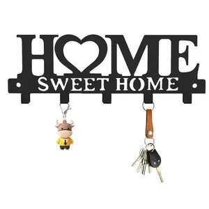 Key Holder Wall Mounted Key Hooks for Wall Decorative with 5 Hooks Black Metal Key Organizer Rack Hanger for Entryway, Front Door, Hallway, Office 10.12X3.54inches Hanging