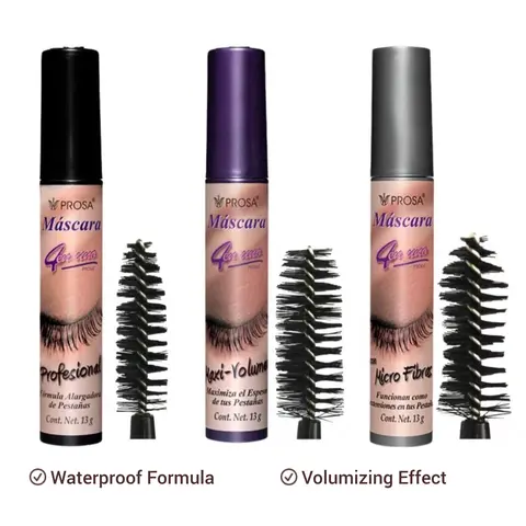 PROSA Mascara Trio Bundle Waterproof for Long Lasting Makeup Volumizing Lengthening Effect 3 Tubes 15ml Each ( GRAY, PURPLE, BLACK)