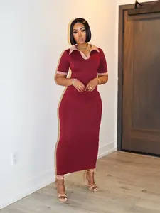 Women's Polo Collar Dress, Fashion Casual Chic Fitted Short Sleeve Fitted Dress for Daily Outdoor Wear, Women Dress for Summer, Womenswear