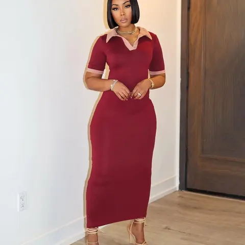 Women's Polo Collar Dress, Fashion Casual Chic Fitted Short Sleeve Fitted Dress for Daily Outdoor Wear, Women Dress for Summer, Casual Dresses, Womenswear