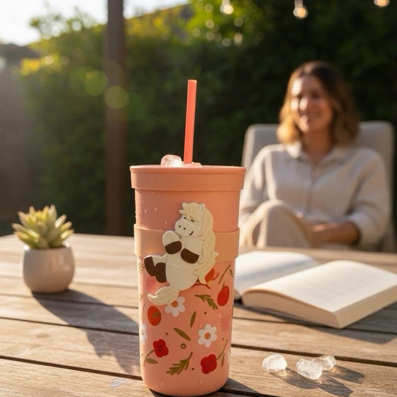 Starbucks 2026 Lunar New Year Year of the Horse Pink Cold Cup Tumbler with Floral Design and Straw Bottle