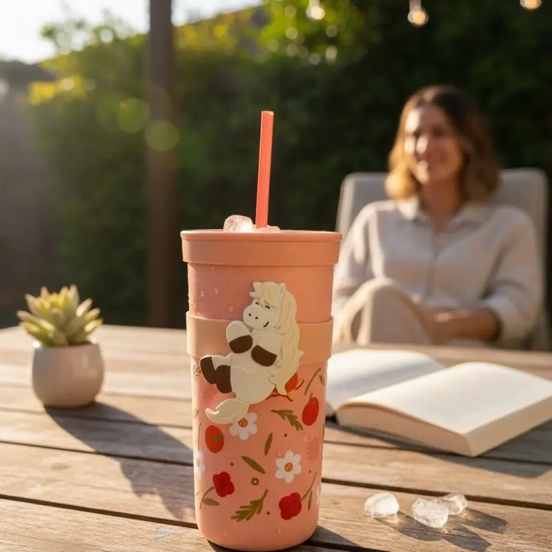 Starbucks 2026 Lunar New Year Year of the Horse Pink Cold Cup Tumbler with Floral Design and Straw Bottle