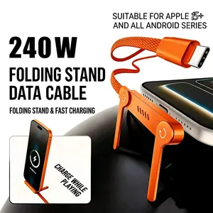 MREGB 240W 2-in-1 Fast Charging Cable with Invisible Phone Stand, Foldable Durable Type-C Charger Cord Compatible with iPhone Samsung for Gaming Office & Car Travel Device Portable