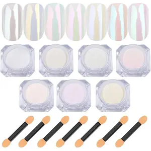 7 Colors White Pearl Chrome Nail Powder Aurora Metallic Nail Powder Holographic Mirror Effect Chrome Powder Iridescent Shell Powder Glitter Nail Art Pigment Manicure Powder for Nails (White Pearl) springtok