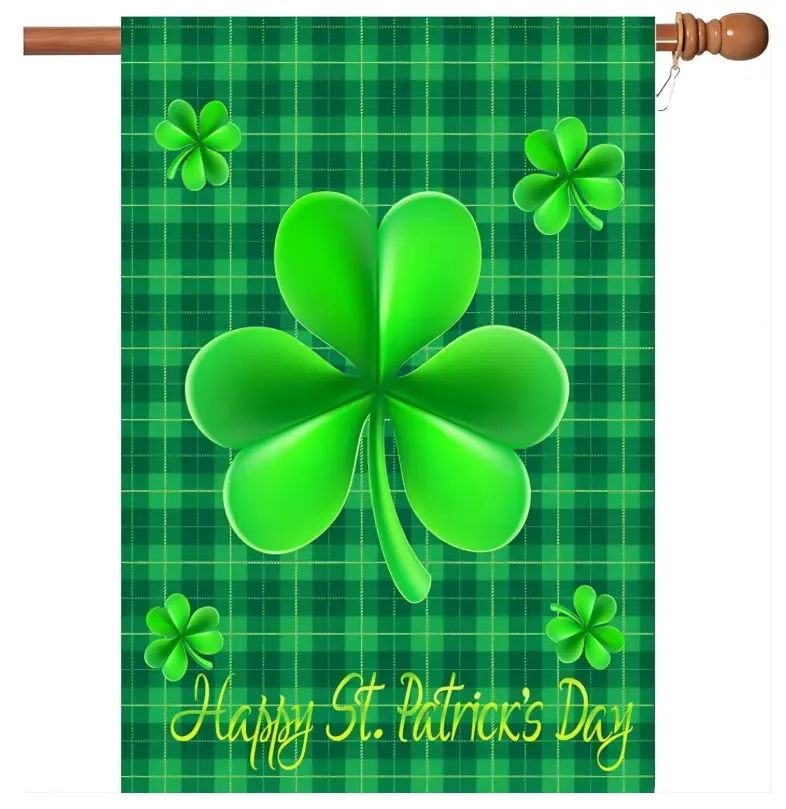 St. Patrick's Day 28x40 in Rustic Burlap Fabric Garden Flag, Double-Sided Shamrock Print, Weatherproof Fade-Resistant Indoor-Outdoor House Banner, Premium Party Decor Supply