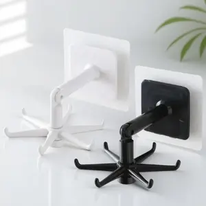 360 Degree Rotating Hook, No Drill Wall Mount Organizer, Heavy Duty Kitchen & Bathroom Storage Rack, Anti-Slip Rustproof Rotating Hooks for Multi-Space Use.