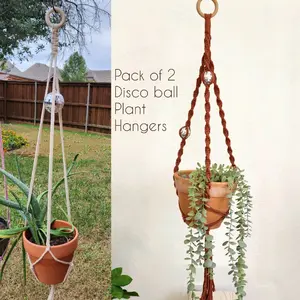 Pack of 2 Disco Ball Plant Hangers, Handmade Macrame Plant Hangings, Boho  Vintage, Retro Inspired Home Decor