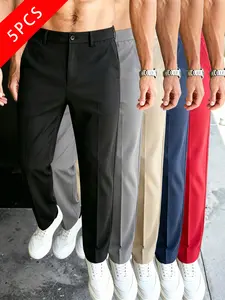 Pack of 5 men’s business casual suit trousers, slim fit that flatters the figure, half elastic waistband, slightly stretchy fabric, summervibes