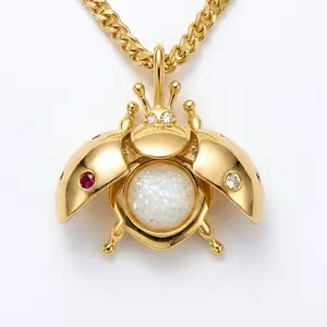 [ICE HUE] 18K Gold Vacuum Plated Copper 5A+ Sri Lanka A scarab with Spreadable Wings, Encased Within An Opal, Custom Picture Design, Personalized Jewelry, Streetwear Statement Jewelry, Necklaces for Women, Hip-Hop Look, Luxury Daily Wear Gift