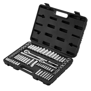 VEVOR 69-Piece Ratchet Wrench Hand Tools Kit, 3/8 & 1/4 in Drive Chrome-Plated CR-V Steel Set with SAE/Metric Deep & Standard Sockets, Impact-Resistant Automotive Tool Kit with Accessories & Storage Case for Auto Repair, Hand Tools Kits