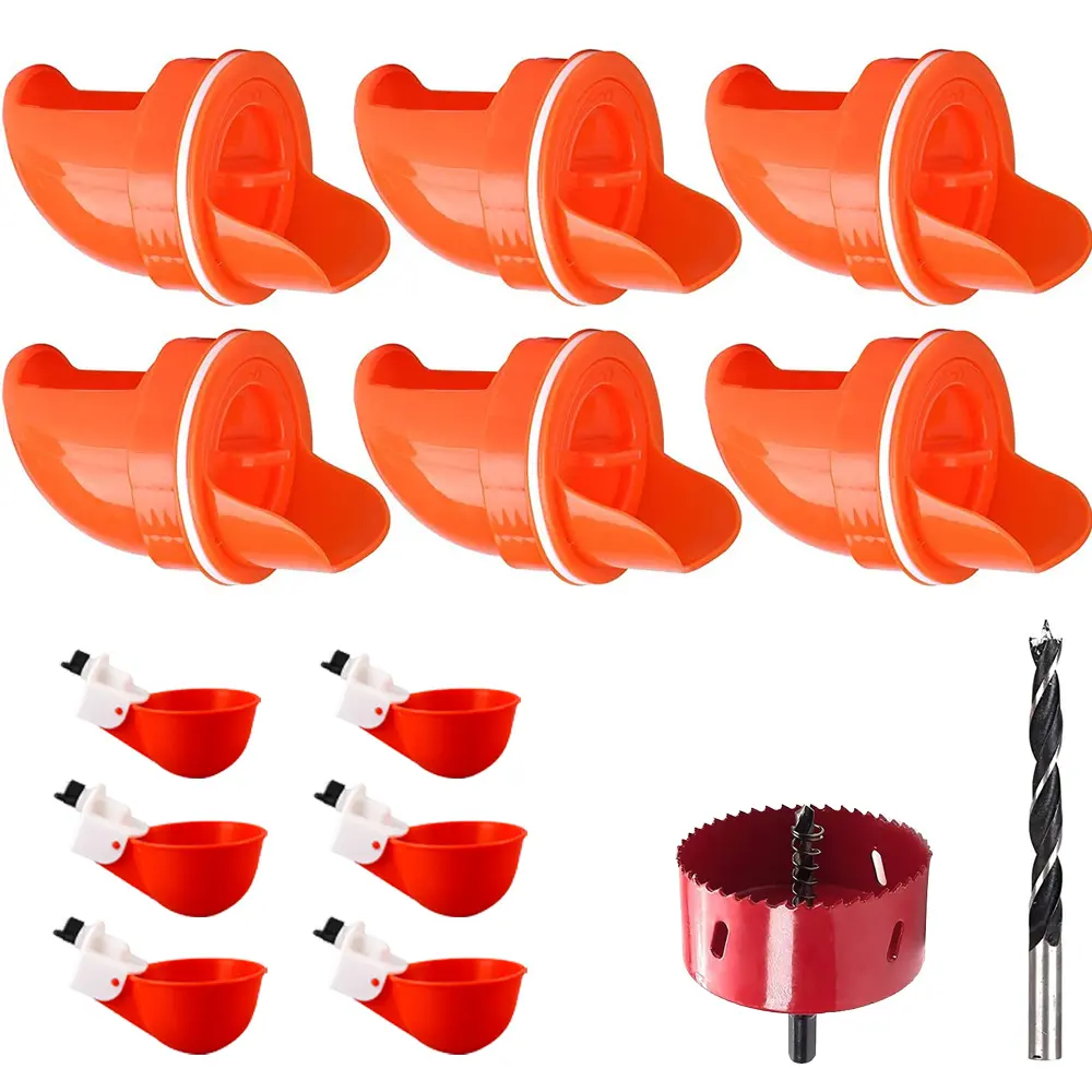 Automatic Chicken Feeder No Waste 12 Ports, Automatic Poultry Feeder with DIY Chicken Feeders and Waterer Set 6 Chicken Feeders Ports & 1 Hole Saw, Rain Proof Gravity Chicken Feeders Kit for Buckets, Barrels, Bins