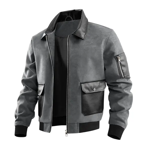 Men’s color-block suede jacket with notched lapel, ribbed hem, loose workwear outerwear, soft faux suede retro casual top—ideal for daily commuting, trendy streetwear, and short trips.