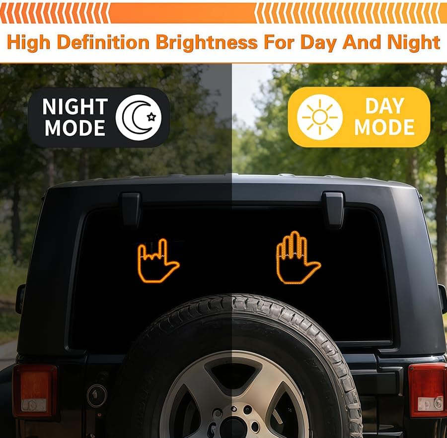 Car Gesture Decorative Lights, Ambient Lighting, Rechargeable Led Gesture Lights for Car Road Rage Led Signs calm road rage,Remote Control Triple Mode Fun Finger Lights. (1 Pacs) Automotive truck stuff