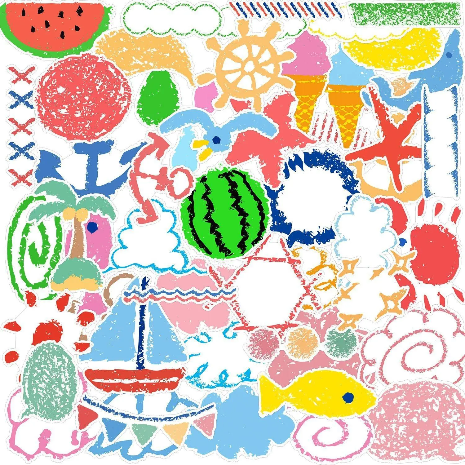 Summer Themed Sticker, 50pcs/set Colorful DIY Decorative Sticker, Decorative Sticker for Scrapbooking, Journaling, Gift Wrapping