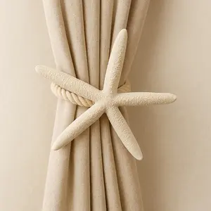 Natural Starfish Design Curtain Tieback, 2 Counts Handmade Braided Curtain Holdback, Window Curtain Tieback, Home Decor for Living Room Bedroom, Window Decorations Supplies