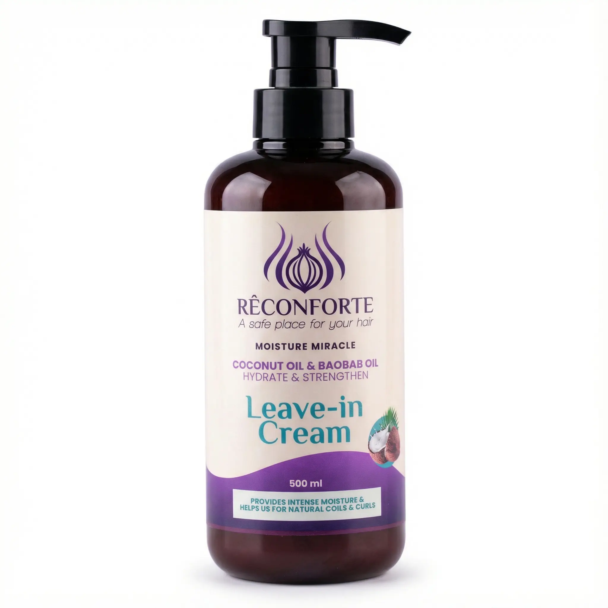 Rêconforte Leave-In Cream Conditioner 18.2 Fl. Oz. (500mL) Coconut Oil and Baobab Oil