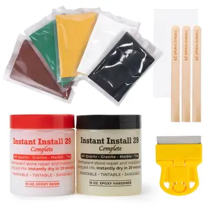 Install 29 Complete - 20 oz Epoxy Permanent Repair Kit with EZ-Tint 10 g 5-Pack, Mixing Sticks, Razor, & Shaping Strip - Granite, Marble, & Tile - Rebonds & Rebuilds - Dry in 29 Minutes