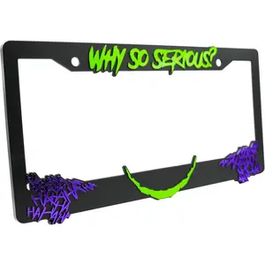 Why So Serious? 3D Raised Joker License Plate Holder 1 Cover Universal US Black Lime Green and Purple V2 for Car Truck SUV