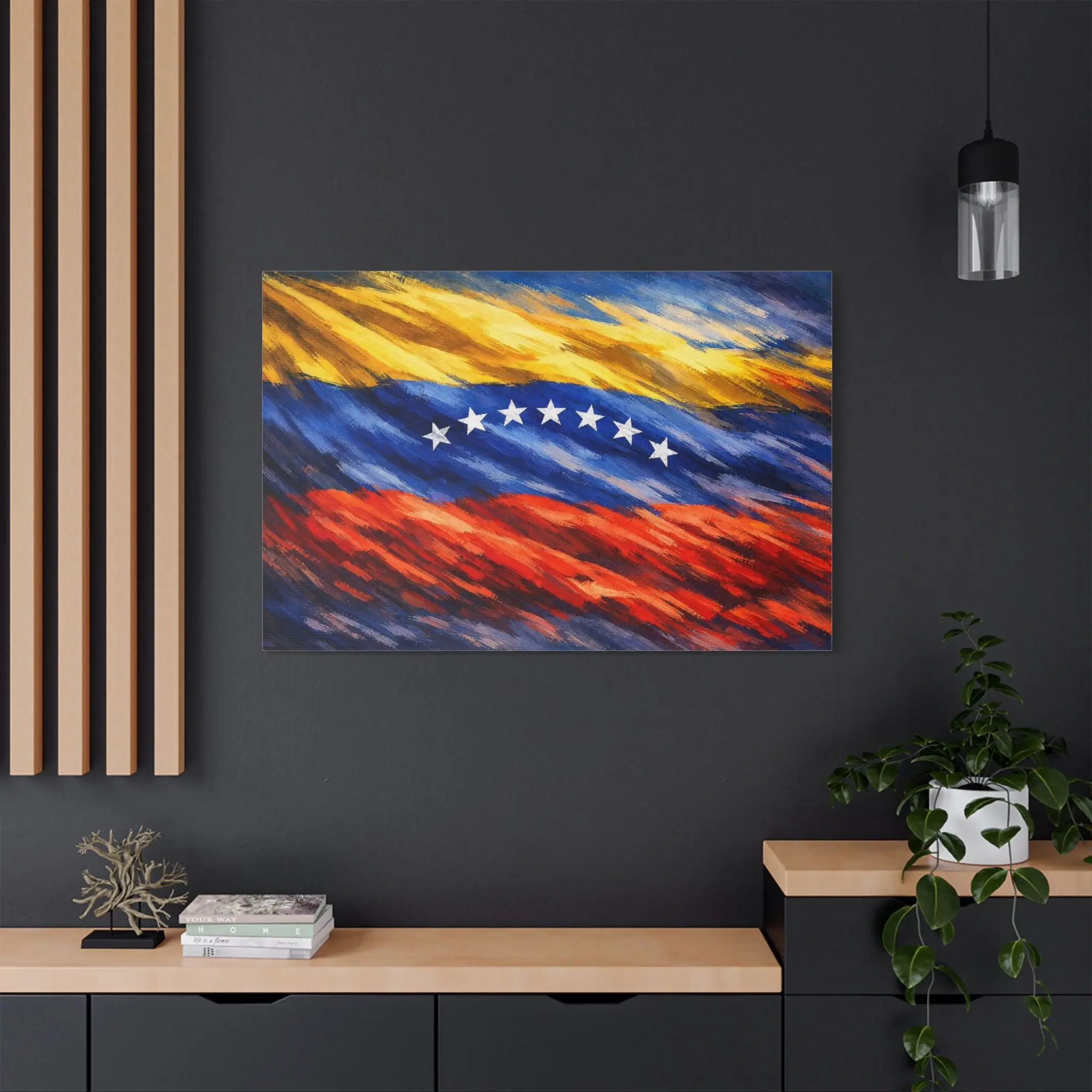 Colorful Hues Polyester Stretched Satin Canvas Photo Print - Venezuelan History Flag Motif Indoor Wall Decor, UK-Assembled, 54 Sizes, 10″x8″ Horizontal, Wipe-Clean, Peppy Single Unit Gift for History Buffs