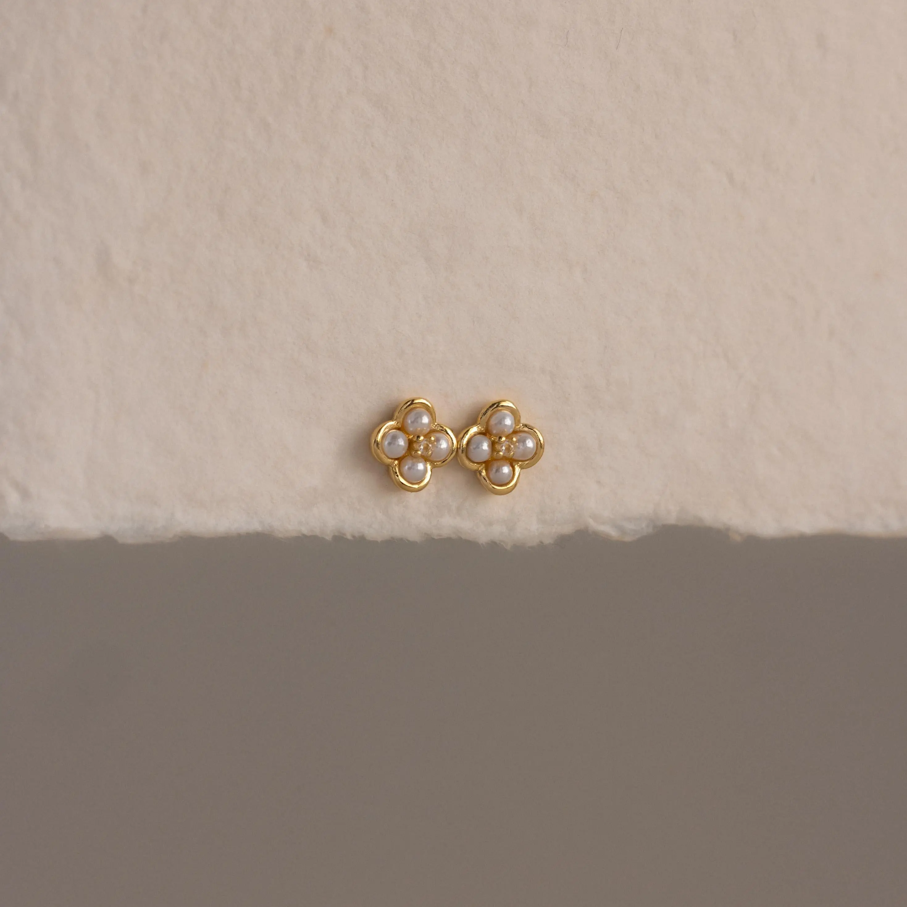 Rounded Pearl Flower Studs by Caitlyn Minimalist - Dainty Pearl & Diamond Floral Stud Earrings - Bridal Jewelry - Gift for Her