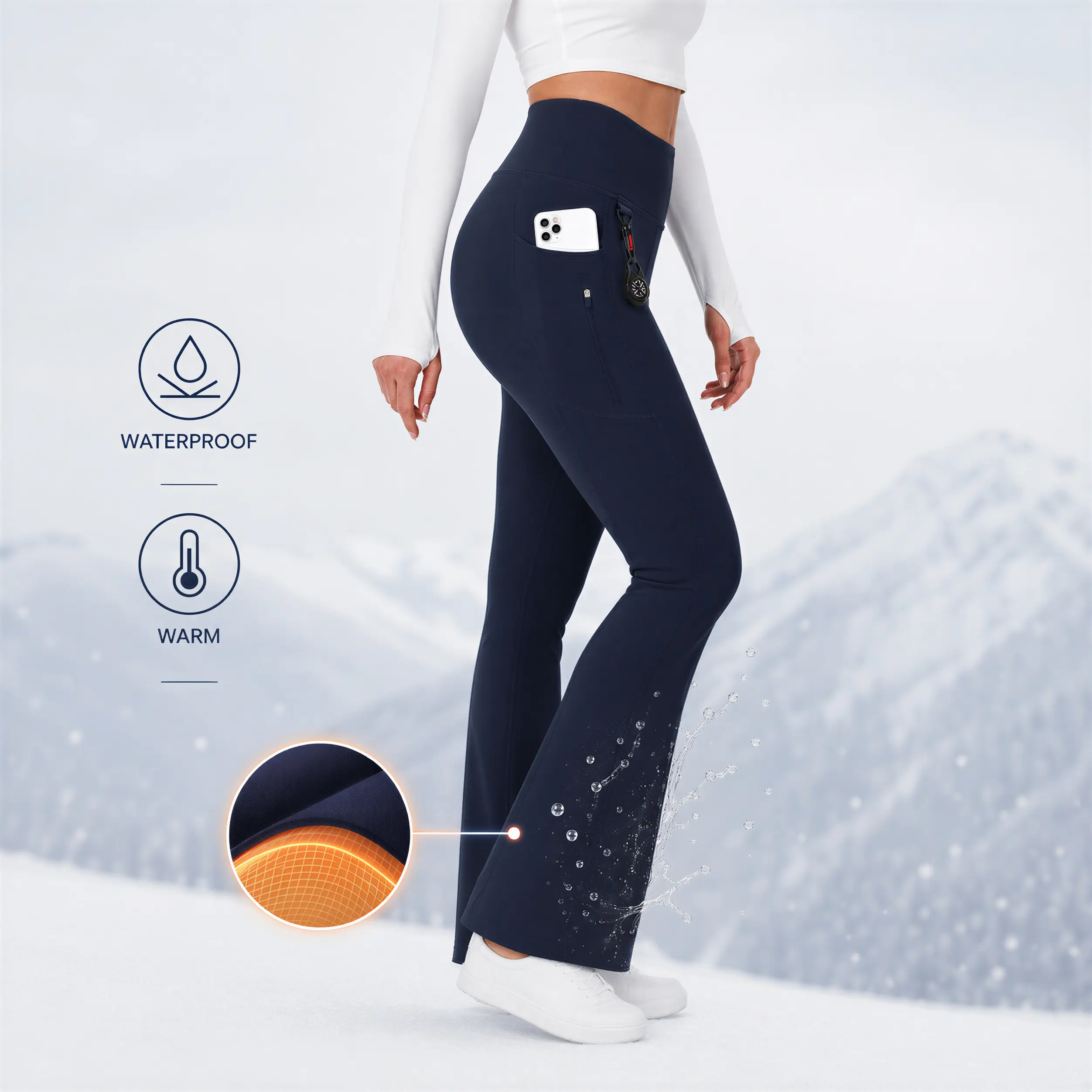 Cotrasen Women's Fleece Lined Flare Leggings Waterproof Insulated Winter Pants Warm Snow Yoga Hiking Bootcut 3 Pcokets