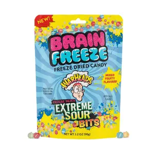 Brain Freeze by Warheads Freeze-Dried Extreme Sour Bits, 3.2 Oz (Pack of 1) - Watermelon, Lemon, Green Apple & Blue Raspberry Flavored Bite-Sized Freeze-Dried Sour Candy, Ideal Fun Candy for Parties