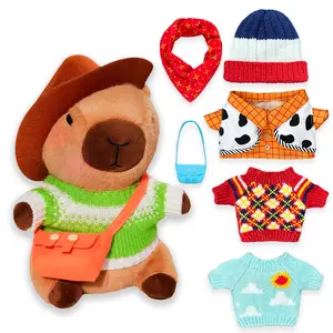 huggable Adorable Capybara soft fluffy material plushie Toy with 8/9/10 Fun Outfits & Accessories, 10.2-inch Dress-Up Plush stuffed Animal for Kids, Perfect Birthday or Holiday unique requested  gifts