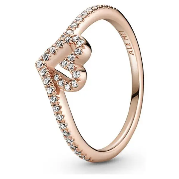 Pandora Rose Sparkling Wishbone Heart Ring - 189302C01-56, Fluid Design, Hand-Finished