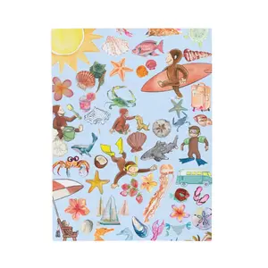 Curious George Colorful Beach-Themed Velveteen Plush Blanket, Summer Home Decor, Cozy Gift for Beach Lovers, Kids Room, Fun Relaxation