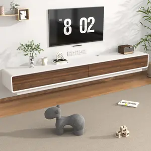 94.5" Minimalist Floating TV Stand for TVs up to 100 Inches, Modern Wall Mounted Media Console with 2 Drawers, Entertainment Center for Living Room, Black & Walnut/White & Walnut/Black/Brown