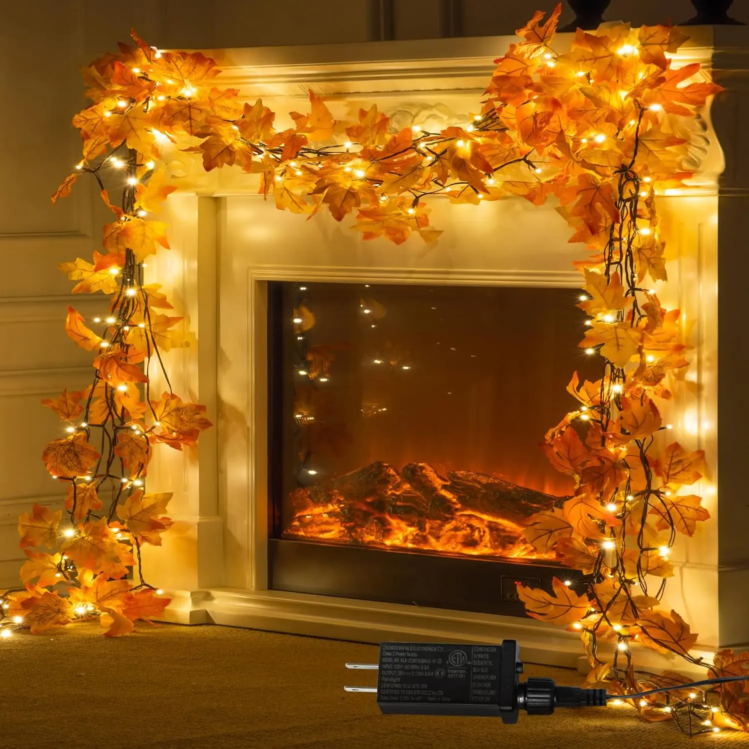 66ft Maple Leaves String Lights Fall Decor for Home Thanksgiving Decorations Lighted Fall Garland Decorations Thanksgiving Halloween Decor Full String Lights for Indoor Room Autumn Harvest