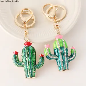 1 Pcs Cute Enamel Cartoon Desert Green Plant Keychain For Men Women Backpack Wallet Decoration Cactus Keyring DIY Jewelry Gifts