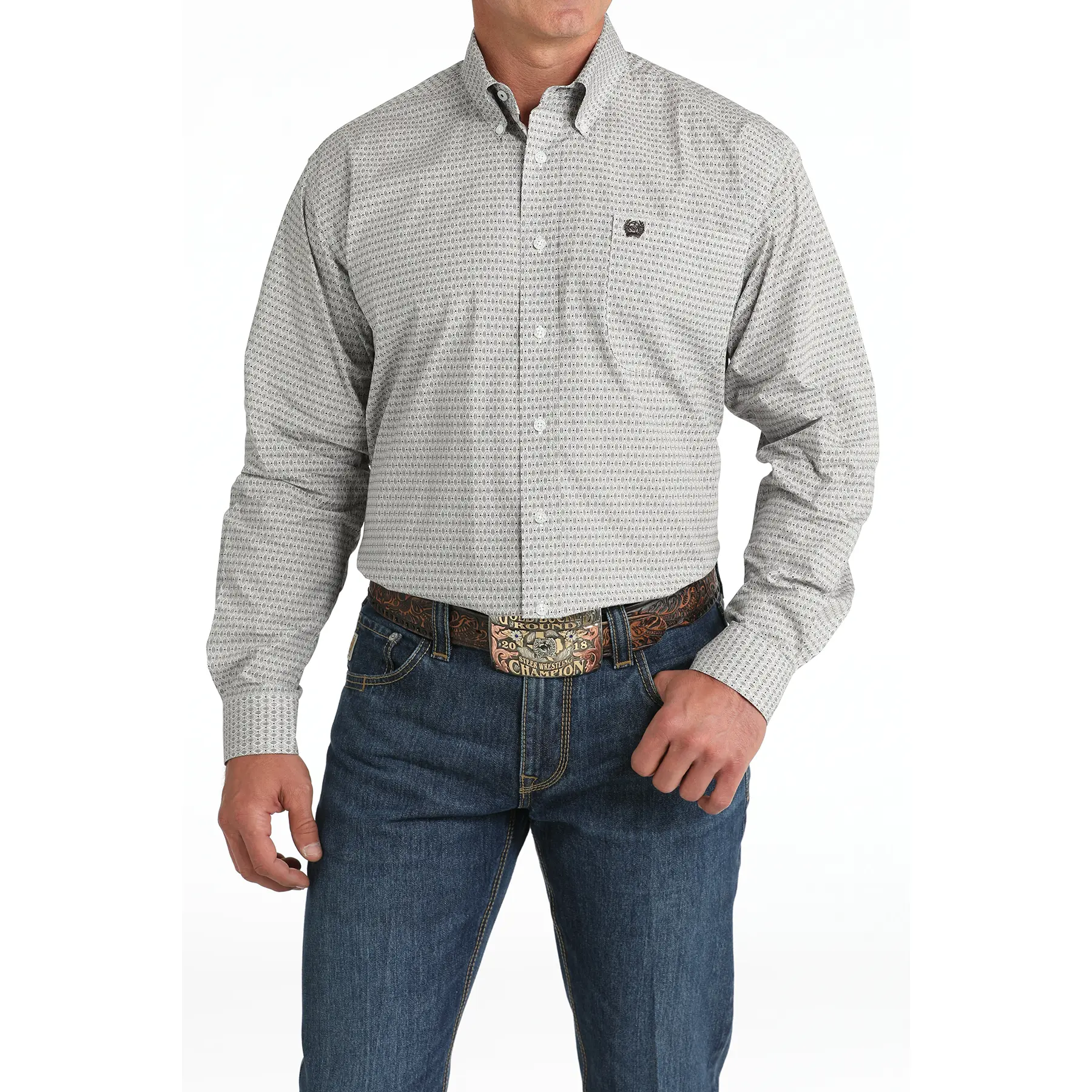 Cinch Men's White Diamond Print Button Down Shirt MTW1105817