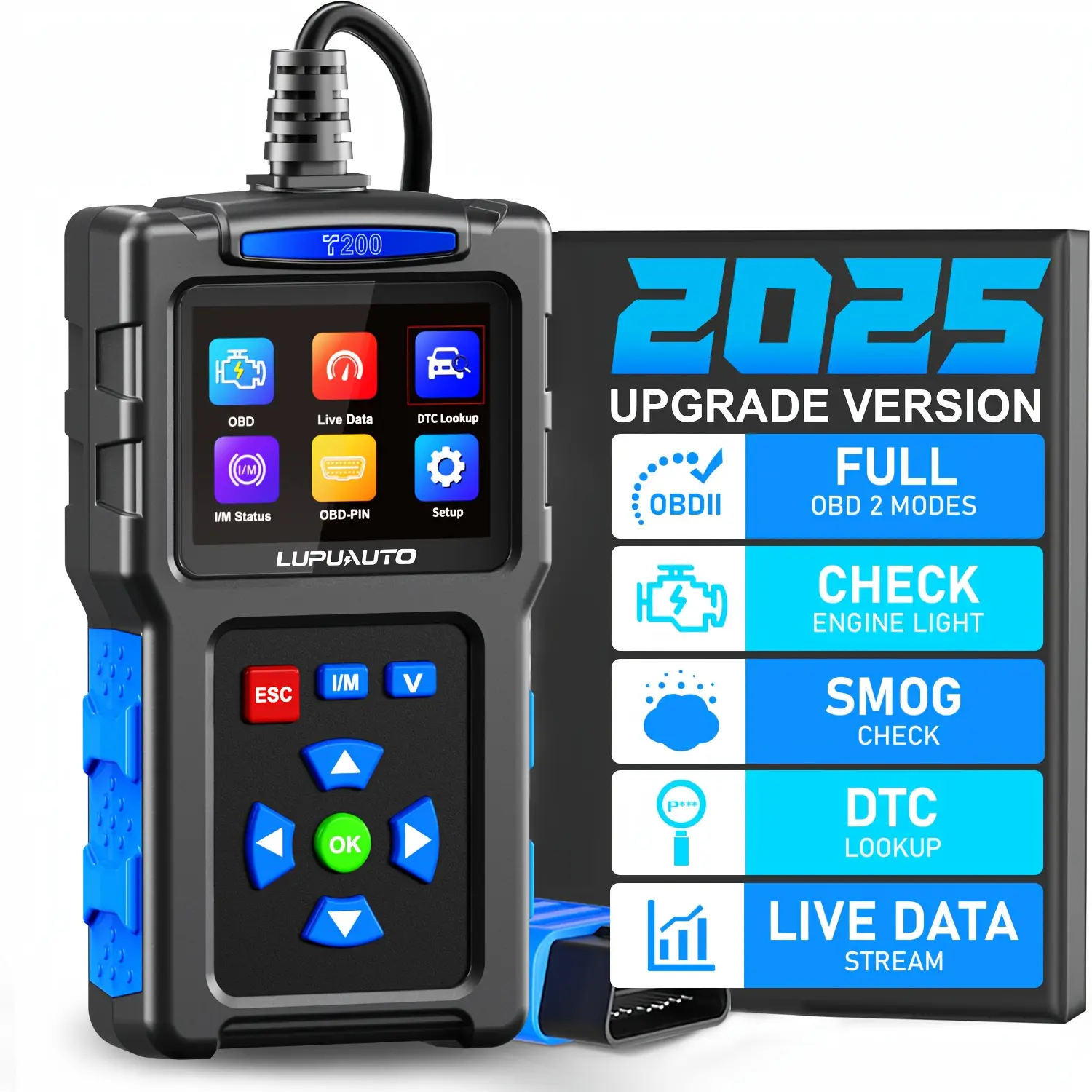 LUPUAUTO 2025 Upgrade OBD2 Diagnostic Scanner Code Reader - Key Programming Tool for Cars 1996+, Full OBD2 Modes, Check Engine Light, SMOG Check, DTC Lookup, Live Data Stream (Mechanics & DIY Enthusiasts)