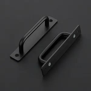 [2pcs Sliding Door Handles] 2pcs Barn Door Handles, Sliding Door Handle, 5in Hole Center Door Handles, Black Cabinet Handles, Door Pull Handle, Aluminum Alloy Door Pulls With Plate, Sliding Closet Door Handle For Hotels