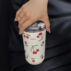 Watercolor Cherry Pattern Stainless Steel Insulated Cup, Insulated Mug, Vacuum Insulated Tumbler, 280ML-380ML Dual-Layer Thermos Bottle for Gym Office Home Travel Gifts, Vacuum Insulated Flask