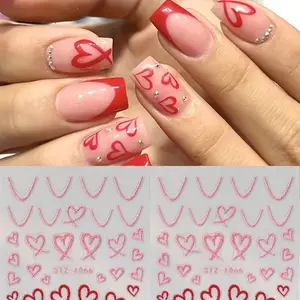 Valentine's Day Hand Drawn Heart Nail Stickers, Elegant Heart Design, Women's Nail Art Decals, Glitter Finish, Holiday Limited Edition