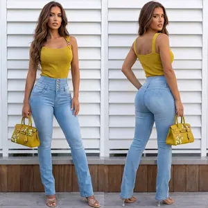 MX JEANS Push Up Thick Waist Bootcut Jeans Light Blue Womenswear