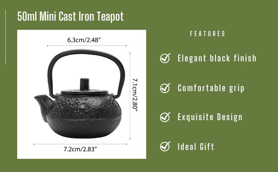 50ml(1.7oz) Mini Cast Iron Teapot, Imitation Japanese Kettle with Copper Handle and Bamboo Root Beam, Perfect for Home Tea and Coffee Serveware Decoration - Mini size only – fits in your palm