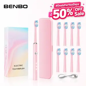 BENBO A12 Sonic Electric Toothbrush for Adults, Rechargeable Power Toothbrush with 8 DuPont Brush Heads, 3 Cleaning Modes, 3 Intensity Levels, IPX7 Waterproof, 30-Day Battery Life, Travel Case, Family Travel Luggage,Pink #DealsForYouDays