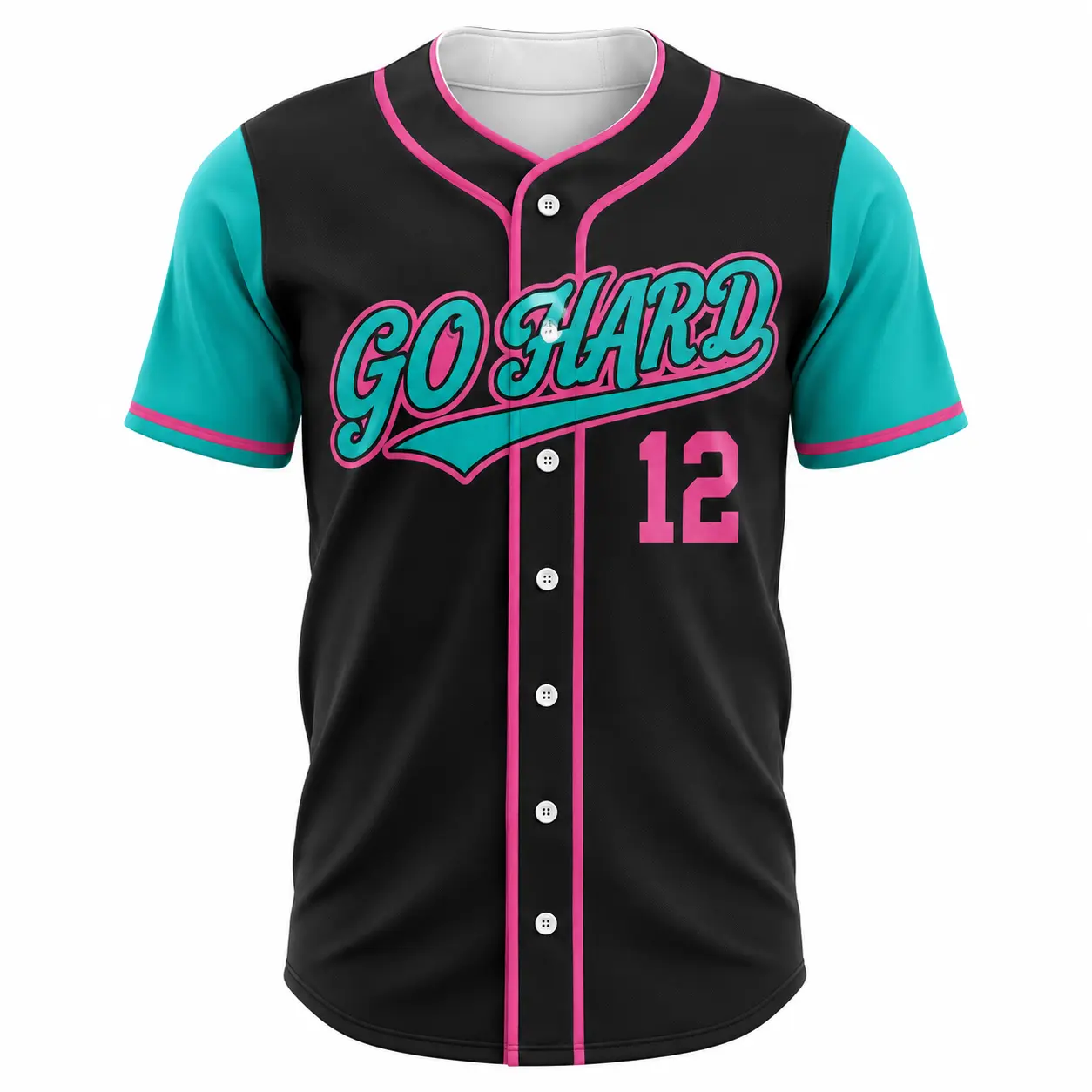 Men's 2-Tone Contrast Polyester Baseball Jersey - Black-Teal Split Sleeve, Script Letter Digit Printed Pattern, Moisture-Wicking Mesh, Quick Dry, Button-Down Streetwear Top, Machine Washable, Multi-Size Professional Sports Clothing, Streetwear Outfits