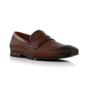 Ferro Aldo Louie classic plain-toe woven penny loafers, in Cognac, Men's Size 6.5 - 13