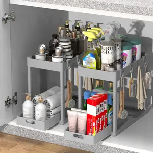 Kitchen Organizer Must-Have Plastic Cabinet Storage Rack No Drilling Instant Setup Transform Cluttered Kitchens in Seconds Baking Black Heavy-Duty Thickened Plastic Flexible Functional Space-Saver