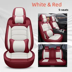 5-Seat Festive Car Seat Cover Gift Kit | Perforated PU Leather (Dual Holiday Accents: Pumpkins + Snowflakes) | Luxury Version w/ Headrests & Lumbar - Perfect for Halloween & Christmas