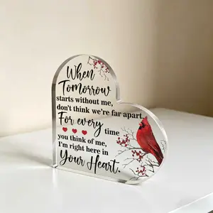Heart-Shaped Acrylic Memorial Plaque "When Tomorrow Starts Without Me" with Red Cardinal - Sympathy & Remembrance Keepsake