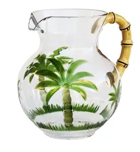 HomeRoots 523323 3 qt. Palm Tree Acrylic Pitcher, Clear & Green, Table, Kitchen, Gift, Decor