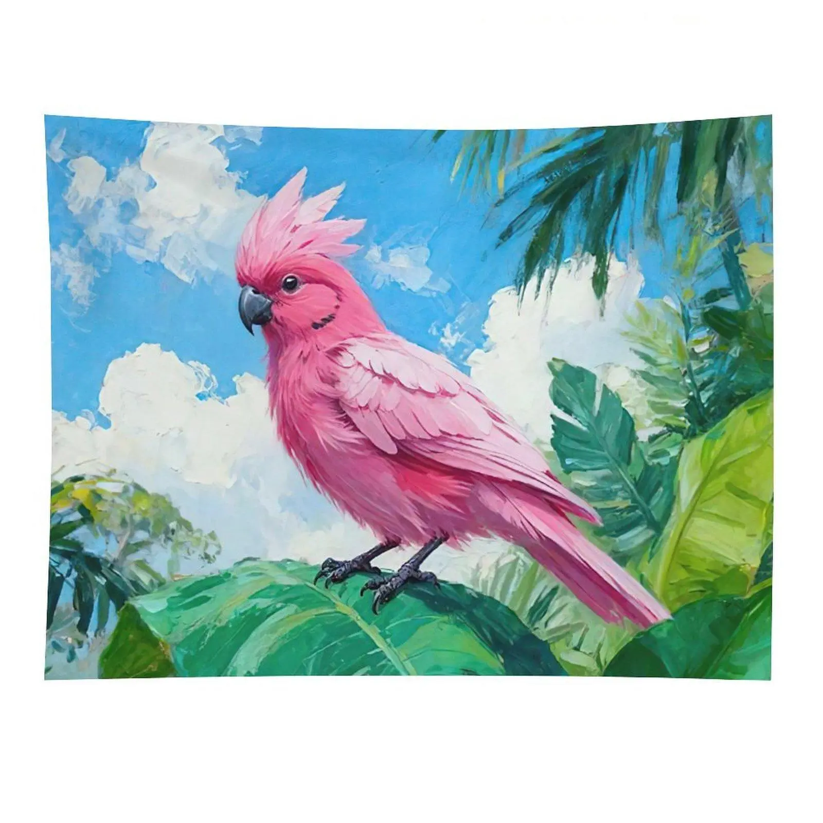 Pink Cockatoo Tropical Tapestry Parrot Palm Leaf Wall Hanging Decor
