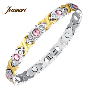Jecanori Ladies Magnetic Bracelets,Titanium Steel Magnetic Bracelets for Women,Adjustable Wristband include Tool in Gift Box(Sparkling Crystal Design)