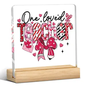 Teacher Valentine's Day Gift, Teacher Appreciation Gift, Coquette Bow Pencil Acrylic Sign for Home Office Desk Decoration, Acrylic Plaque Sign